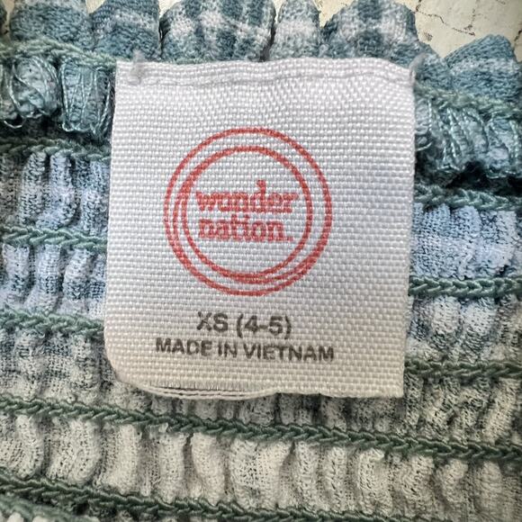 Wonder Nation Girls Dress 4-5 Teal Plaid Puff Sleeve Smocked Bodice Ruffle Hem - Picture 5 of 8